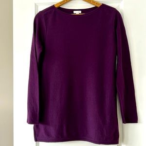 J Jill Purple/Eggplant/Burgundy Knit Tunic Sweater Boatneck Cotton Viscose Rayon